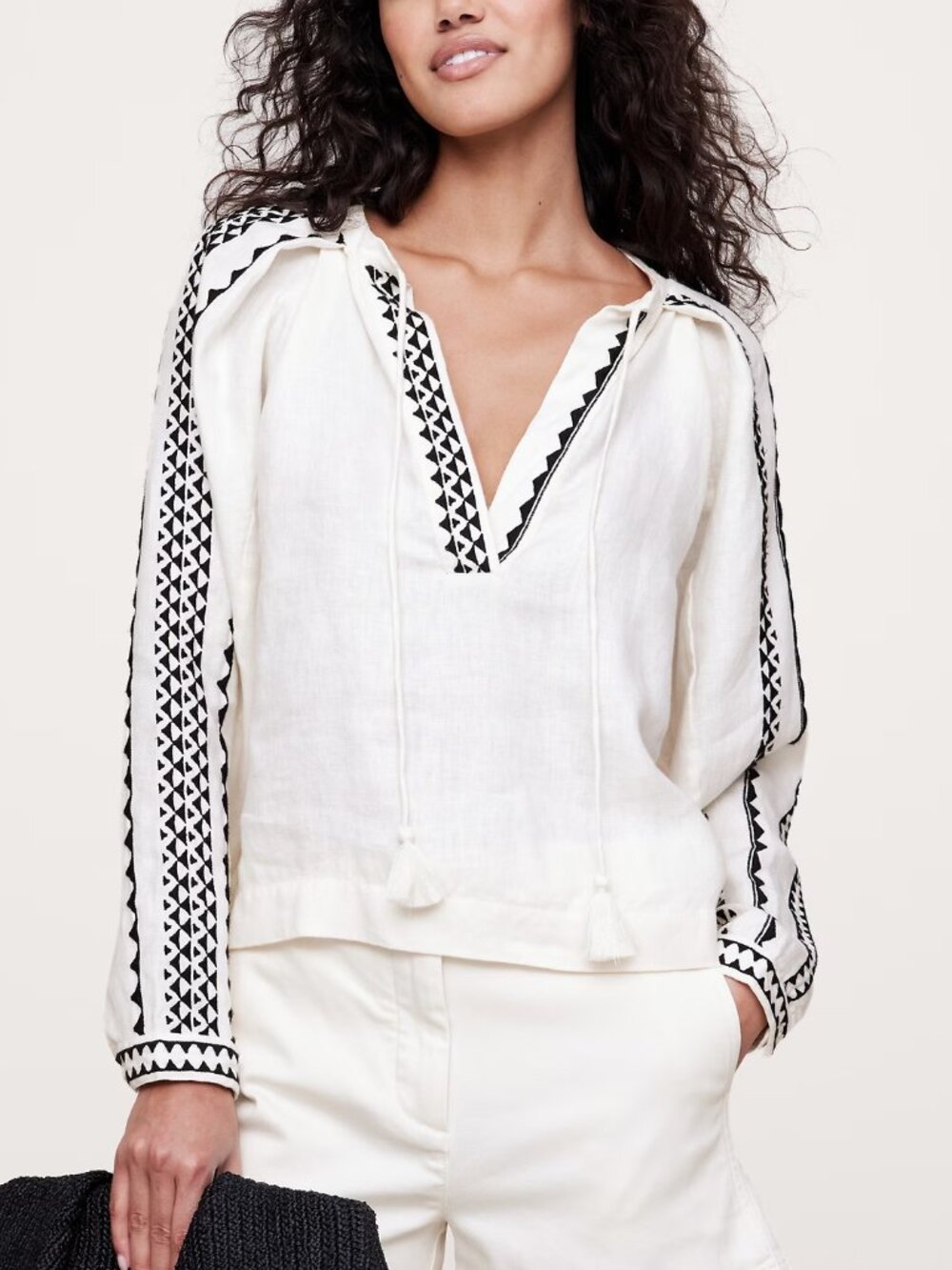 NWT! Banana Republic Ivory Embroidered European Linen Peasant Popover Top M